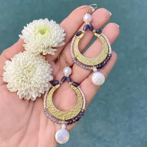 Freshwater Pearl, Iolite Statement Earrings