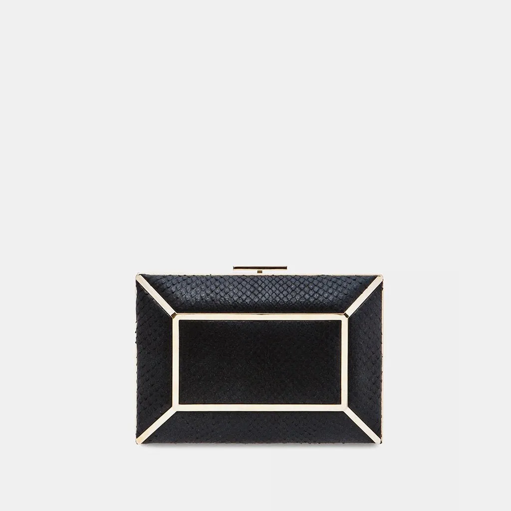Gaia matte black sparkle python minaudière