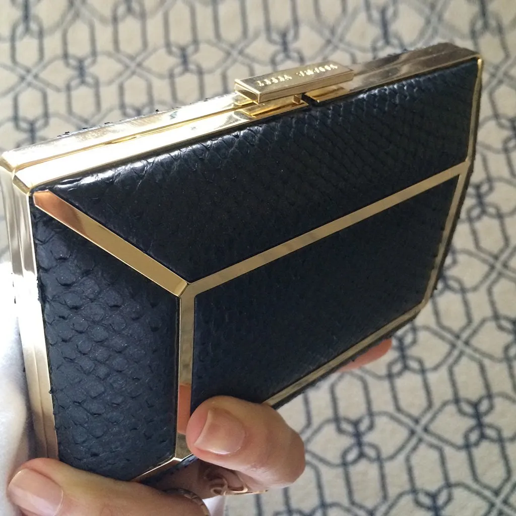 Gaia matte black sparkle python minaudière
