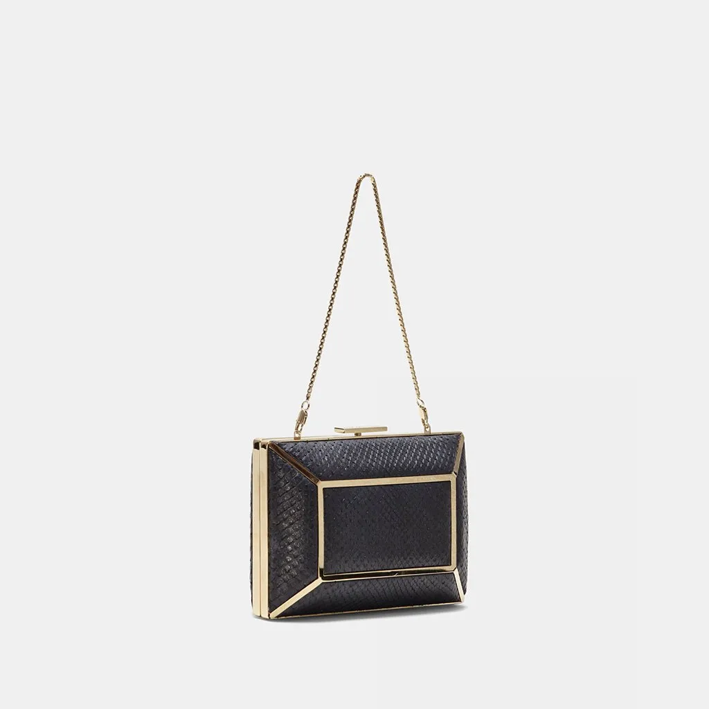 Gaia matte black sparkle python minaudière
