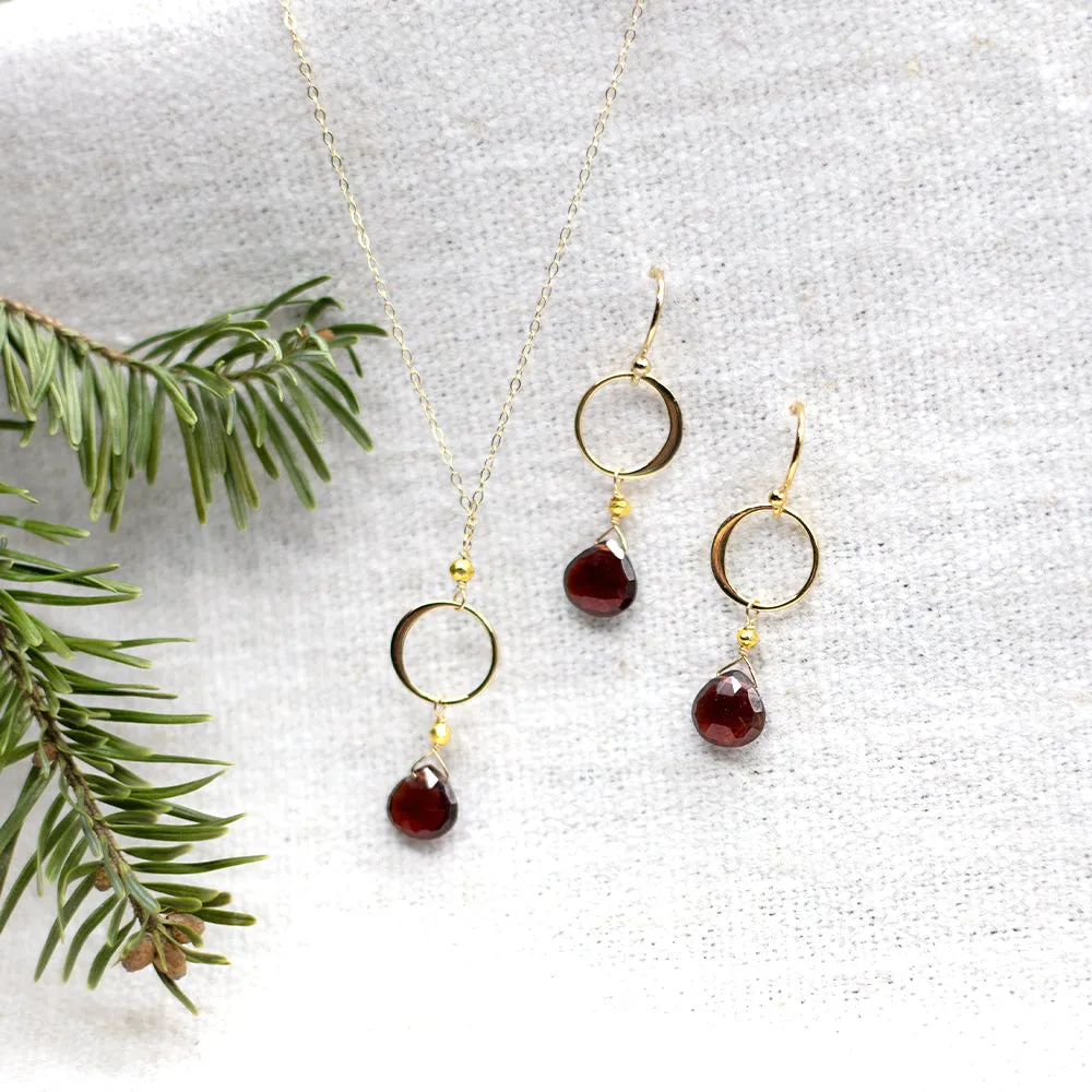 Garnet Ring Gold Earrings