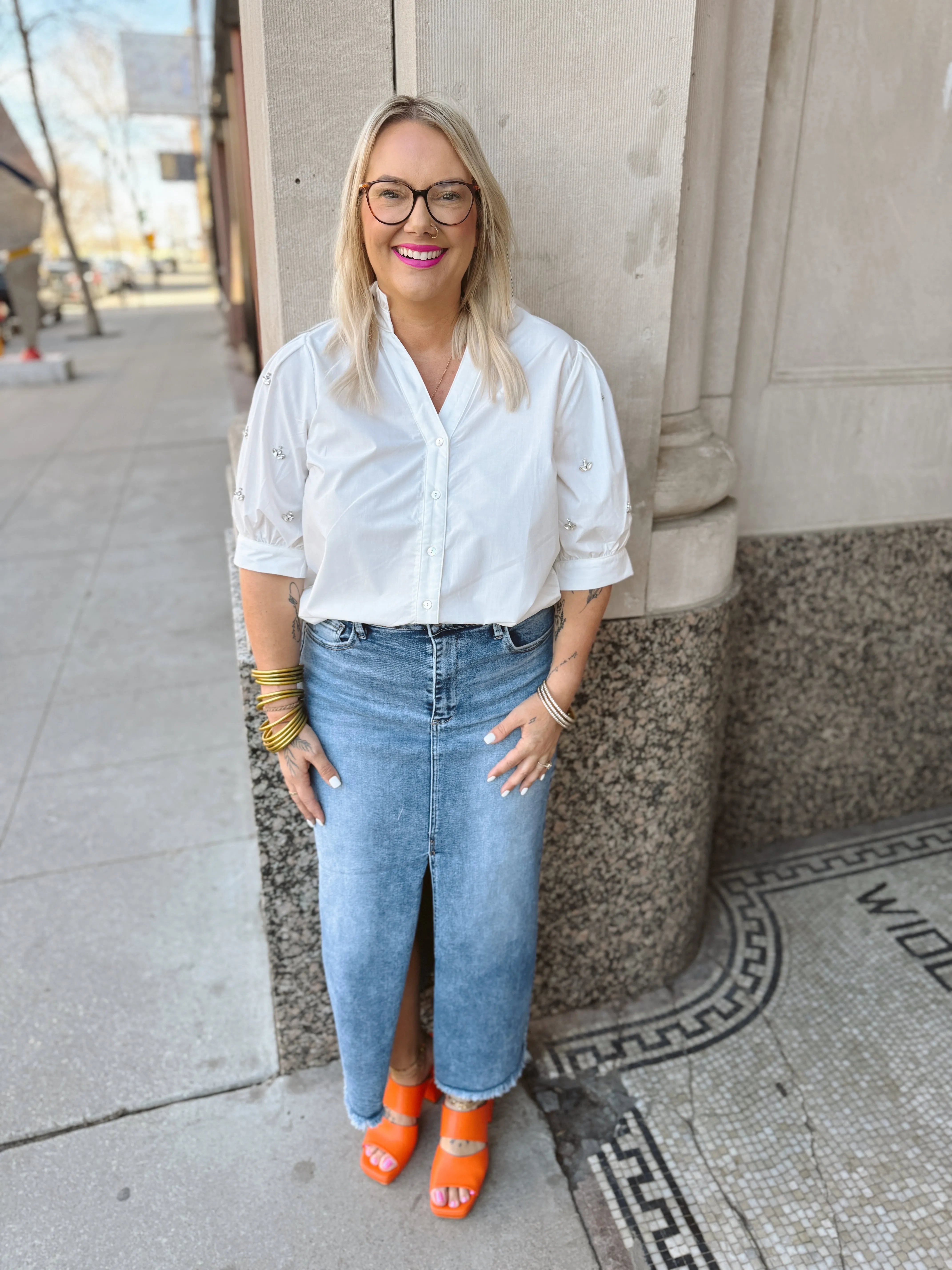 Glam White Button Down Top