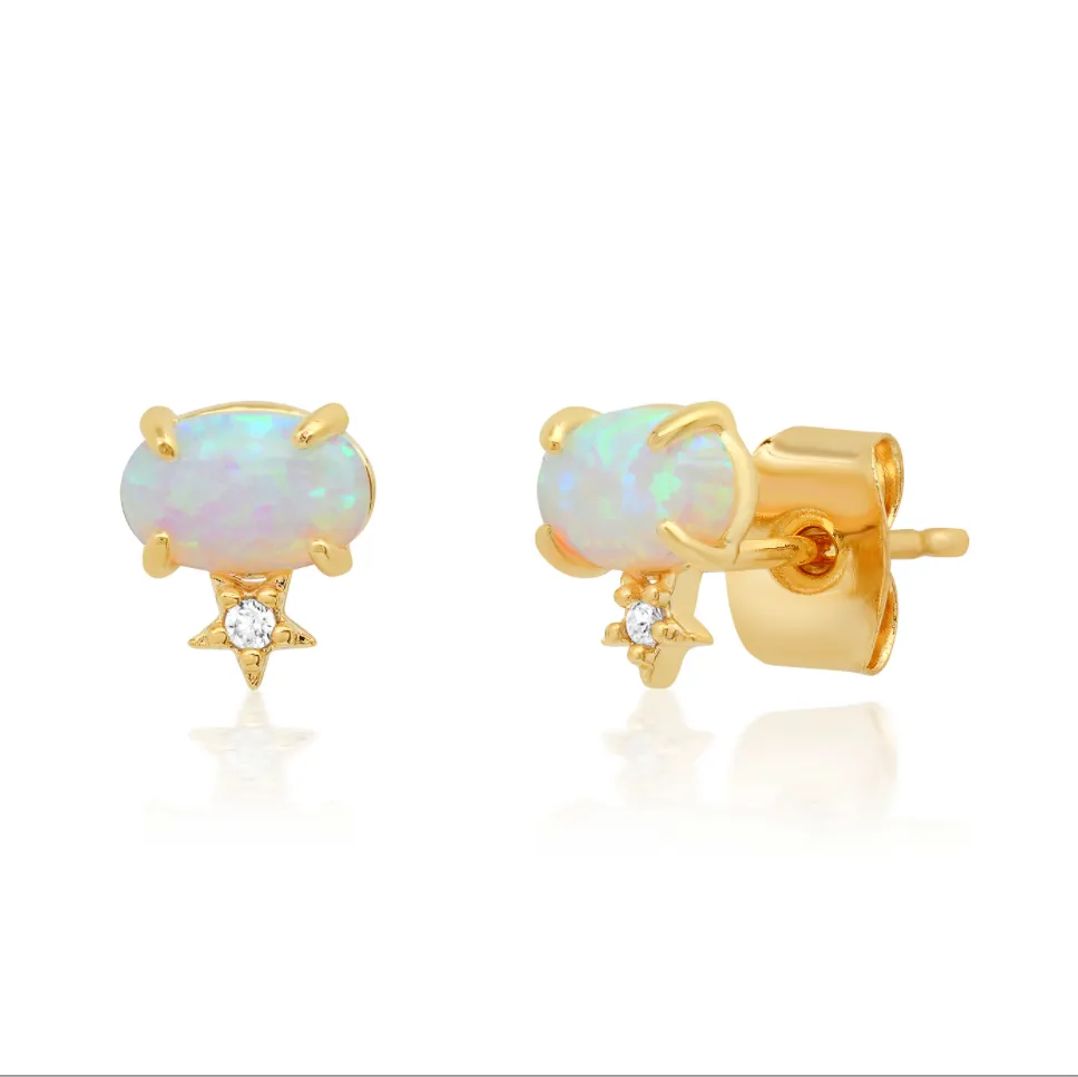 Glass Oval Stud Tiny Star