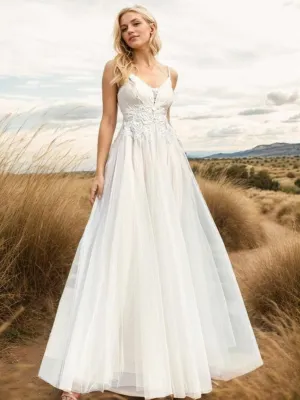 Gloria Ivory/nude tulle wedding gown with beading
