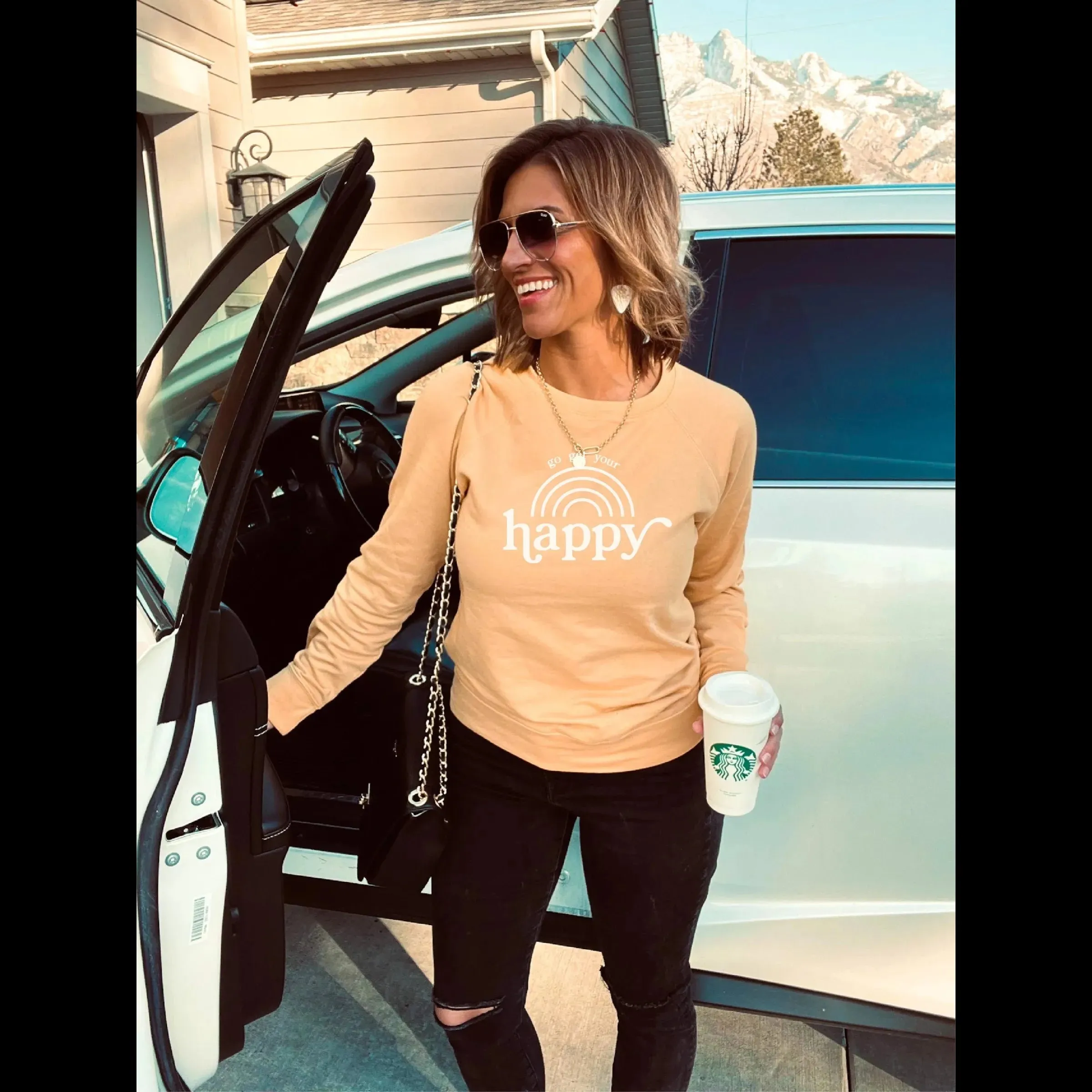 Go Get Your Happy French Terry Raglan Crew Neck