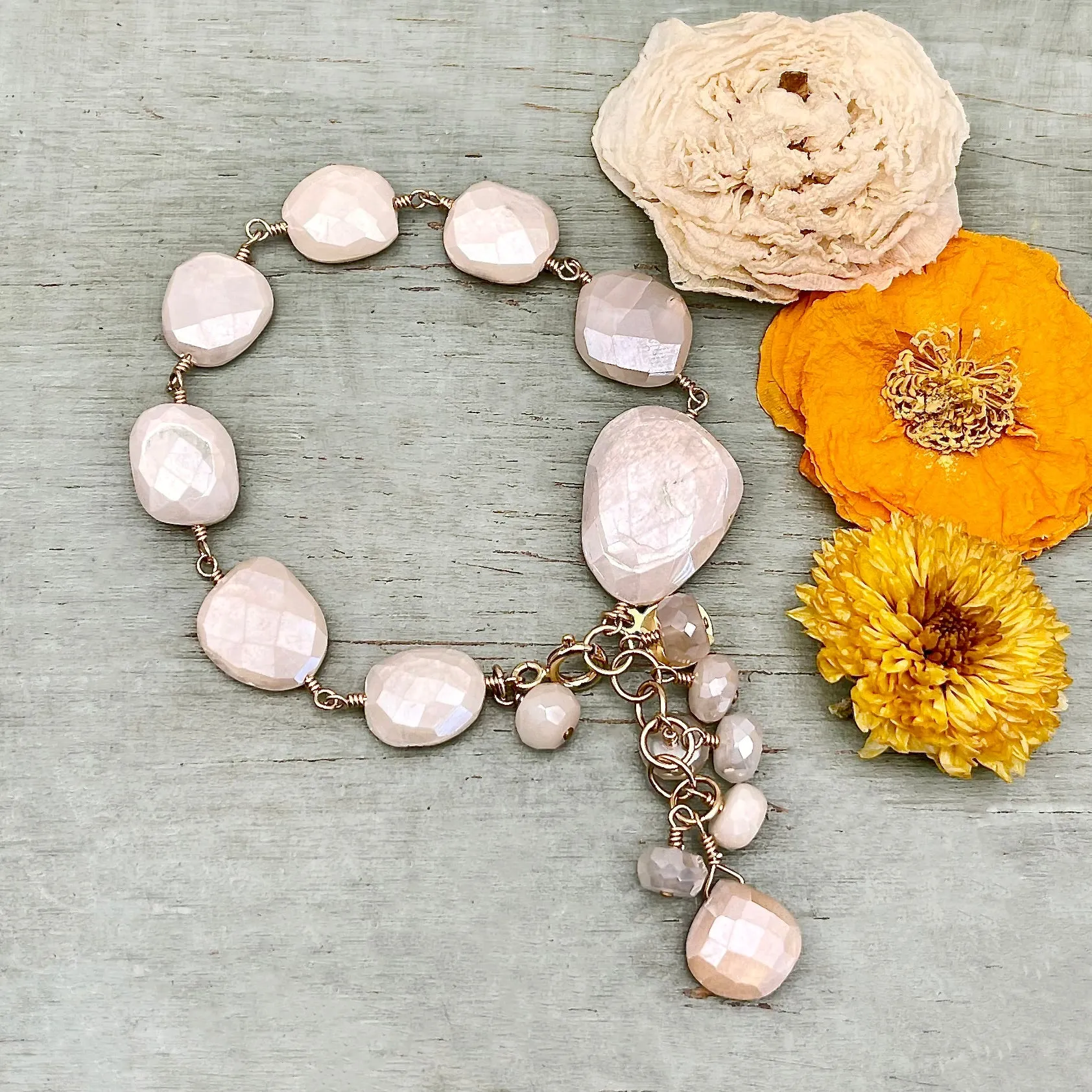 Gold Filled Mystic Moonstone Wire Wrapped Bracelet