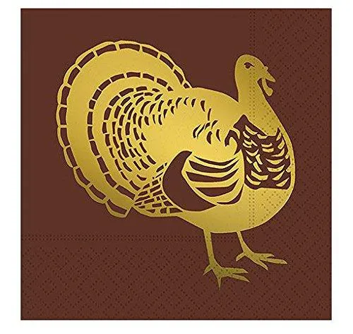 Gold Foil Turkey Silhouette Paper Beverage Napkins
