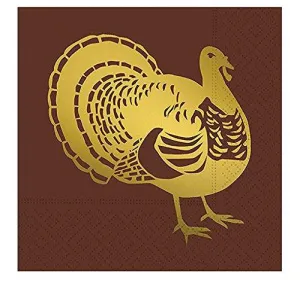Gold Foil Turkey Silhouette Paper Beverage Napkins