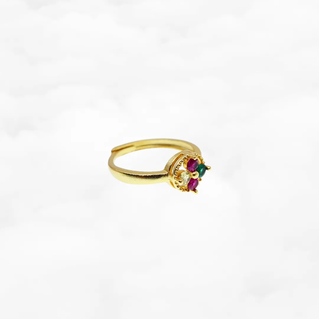 Gold Gemstone Flower Ring