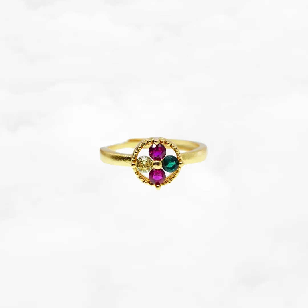 Gold Gemstone Flower Ring