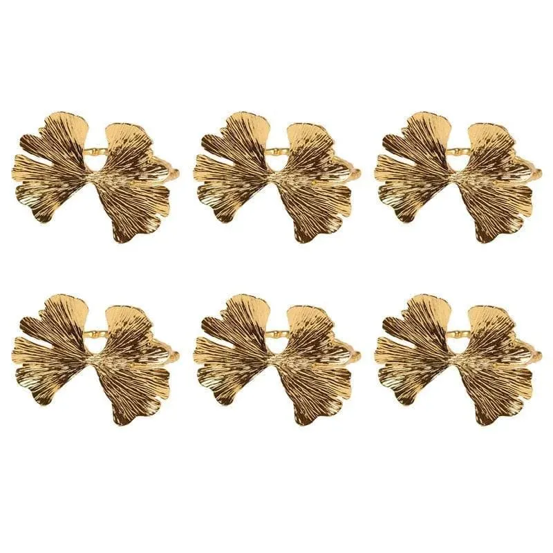 Gold Gingko Leaf Napkin Rings - 6 Pcs