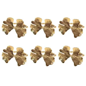 Gold Gingko Leaf Napkin Rings - 6 Pcs