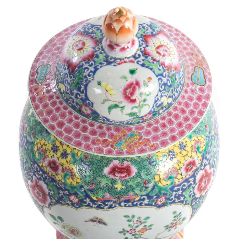 Gorgeous Hand Decorated Large Scale Jar with Lid
