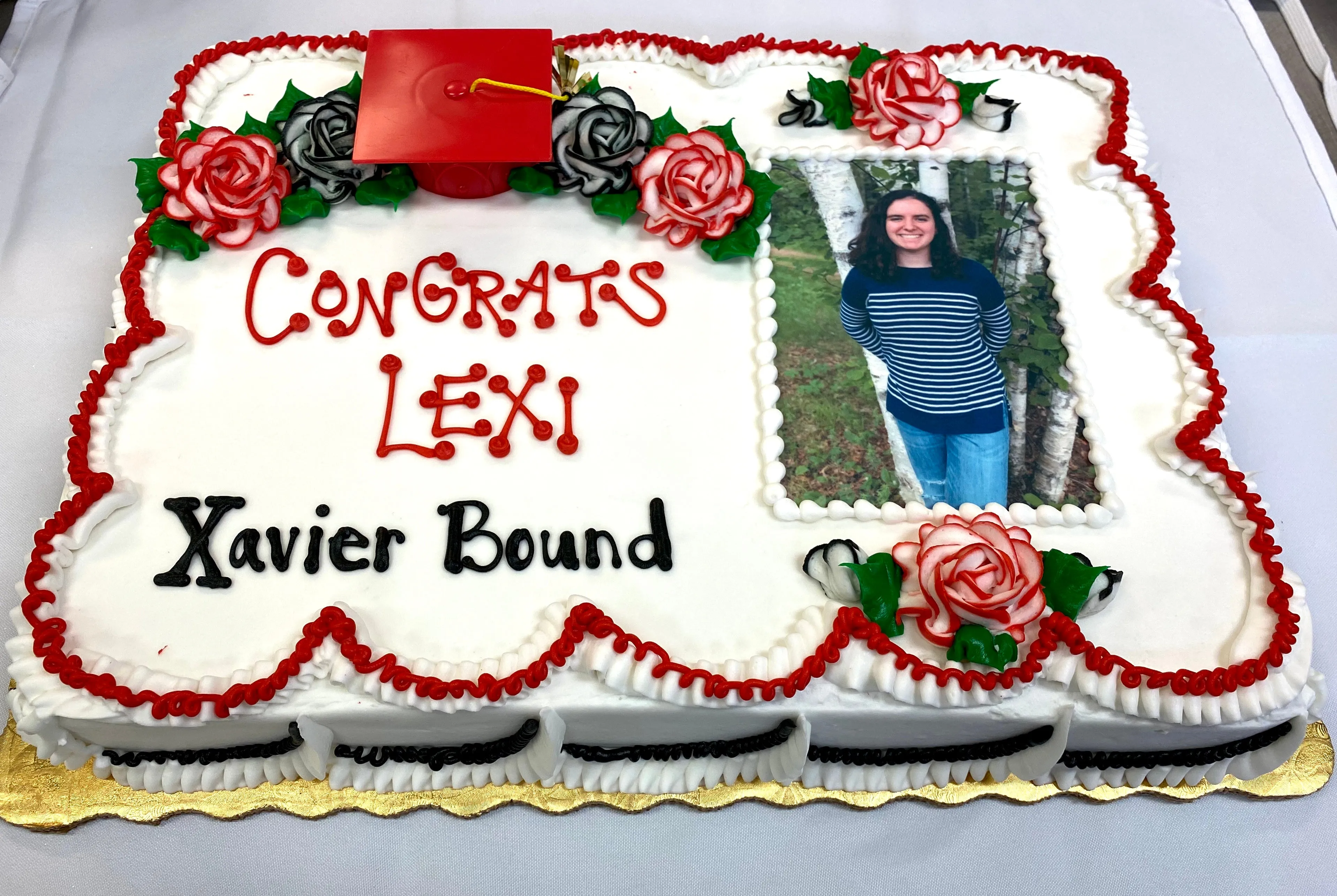 Graduation Edible Image with Floral Sheet Cake
