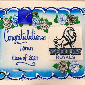 Graduation School Logo with Floral Sheet Cake