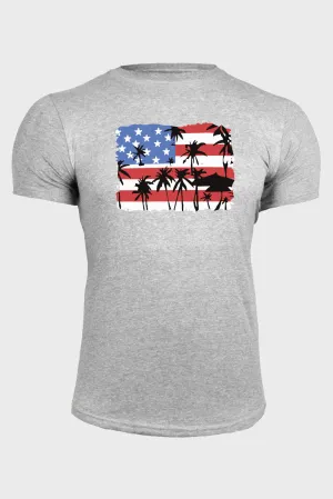 Gray American Flag Plant Graphic Print Muscle Fit Men's T Shirt