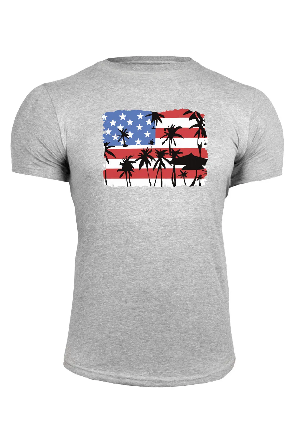Gray American Flag Plant Graphic Print Muscle Fit Men's T Shirt