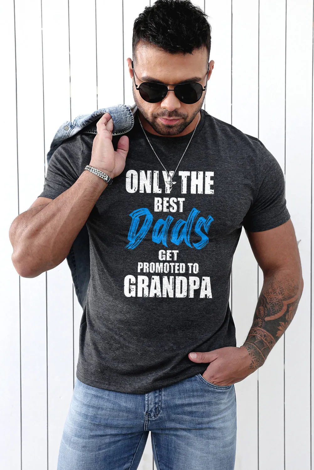 Gray Best Dad Promoted To Grandpa Mens Graphic Tee