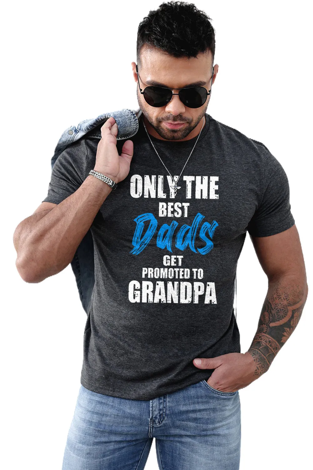 Gray Best Dad Promoted To Grandpa Mens Graphic Tee