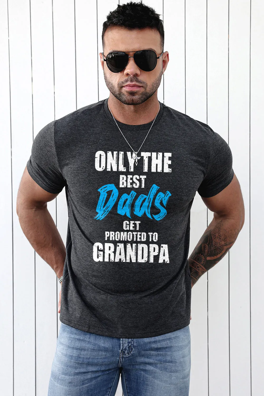 Gray Best Dad Promoted To Grandpa Mens Graphic Tee