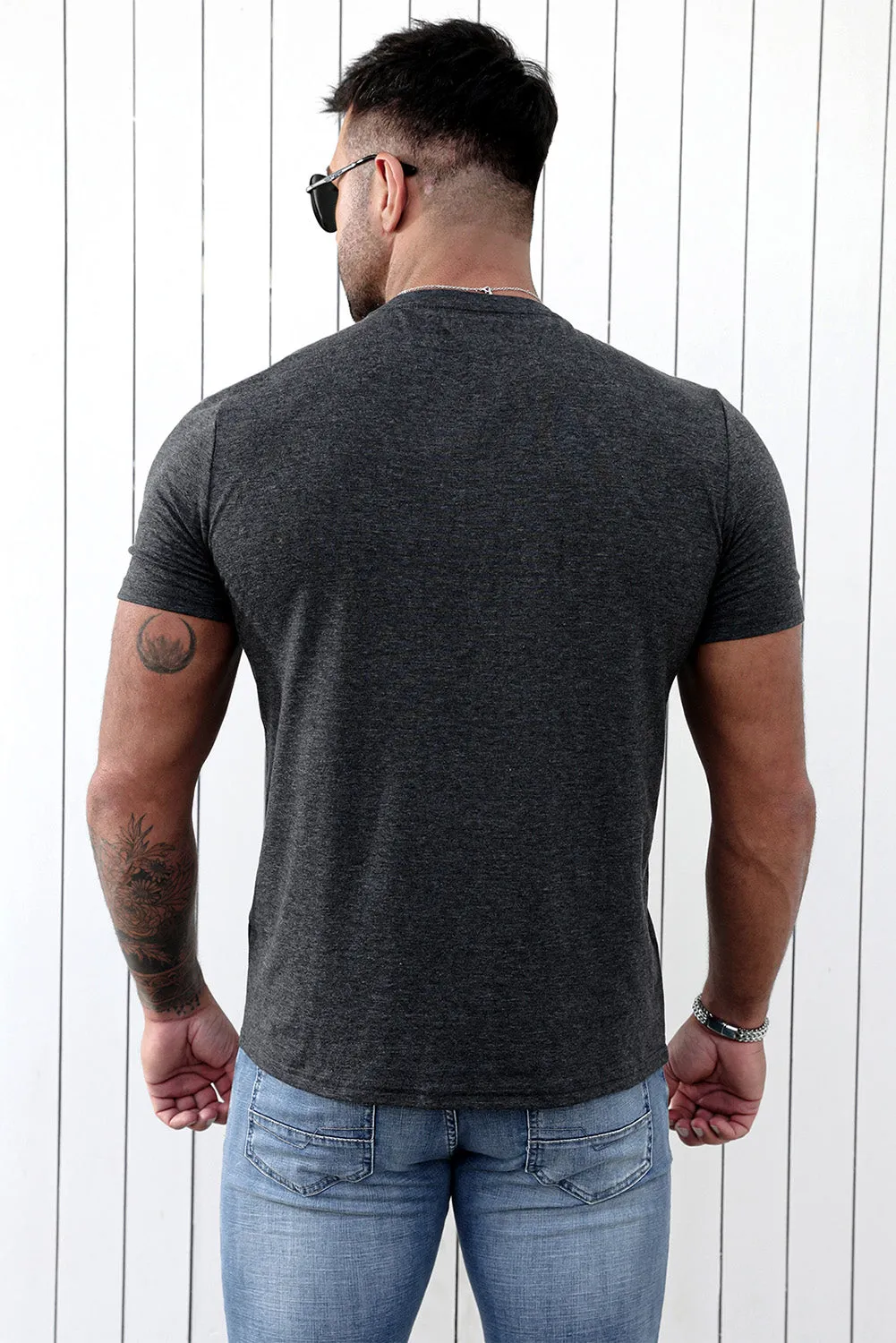 Gray Faith Leopard Cross Printed Slim Fit Crewneck Men's T Shirt