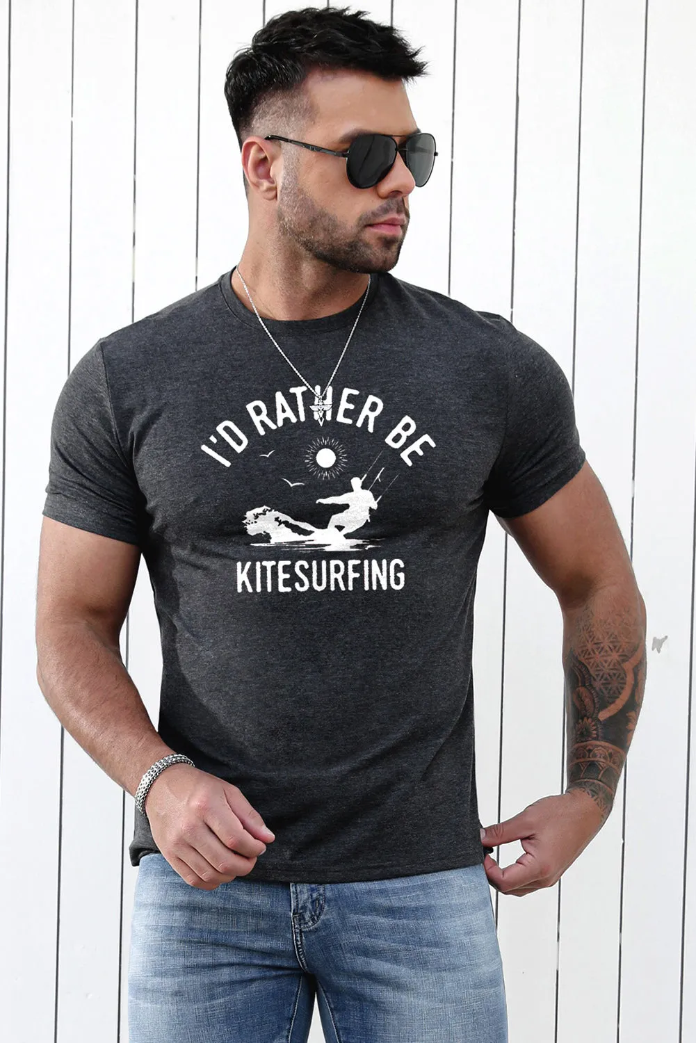 Gray I'D RATHER BE KITESURFING Slim Fit Men's Graphic Tee