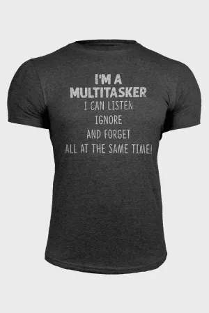 Gray I'M A MULTITASKER Letter Print Crewneck Men's T Shirt