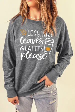 Gray LEGGINGS Leaves & LATTES Please Graphic Sweatshirt