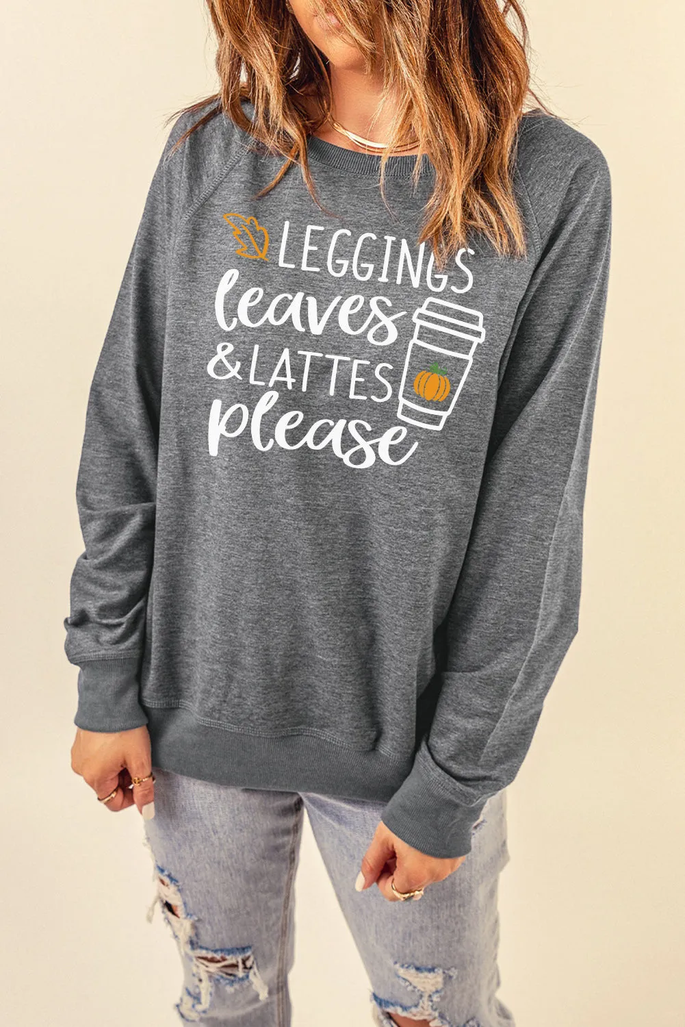 Gray LEGGINGS Leaves & LATTES Please Graphic Sweatshirt