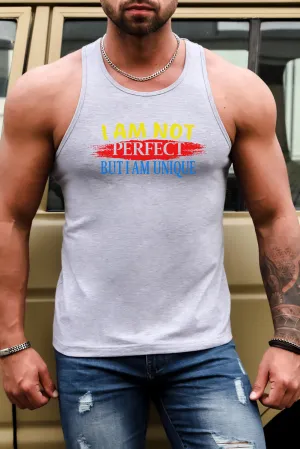Gray Letter Print Slim-fit O-neck Men's Tank Top