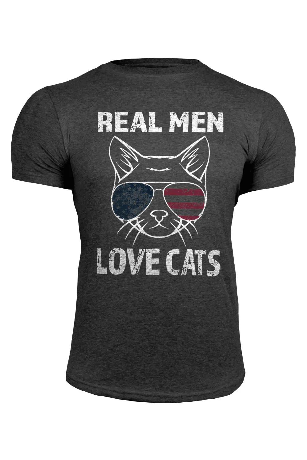 Gray Real Men Love Cats Graphic Short Sleeve Tee
