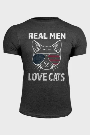 Gray Real Men Love Cats Graphic Short Sleeve Tee