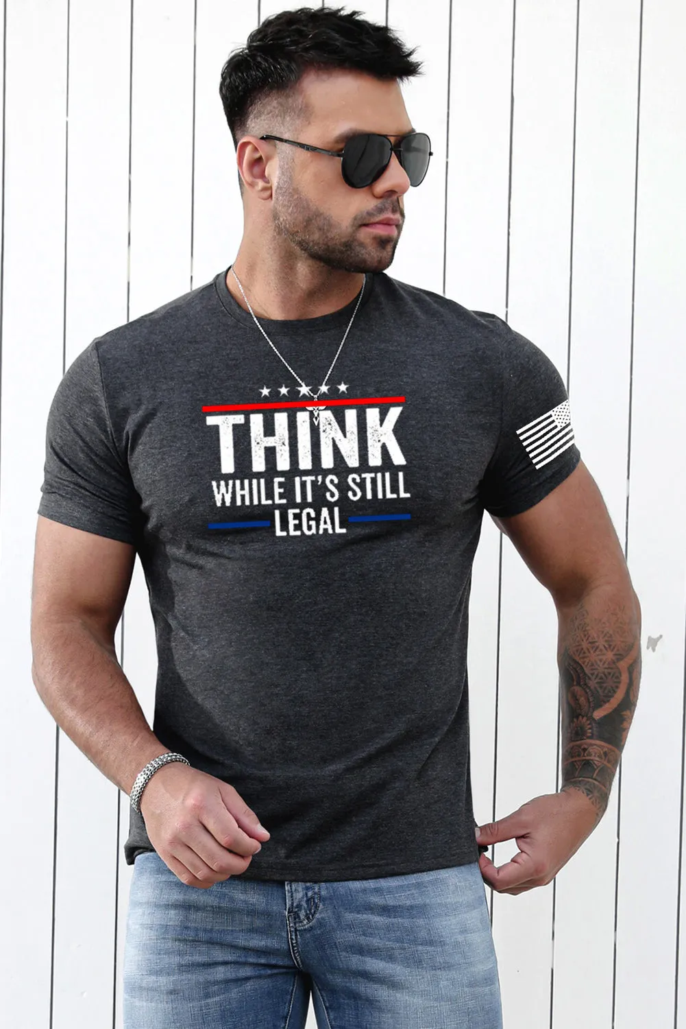 Gray Think While It's Still Legal Flag Short Sleeve Tee