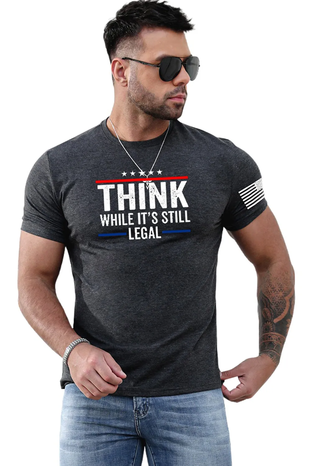 Gray Think While It's Still Legal Flag Short Sleeve Tee