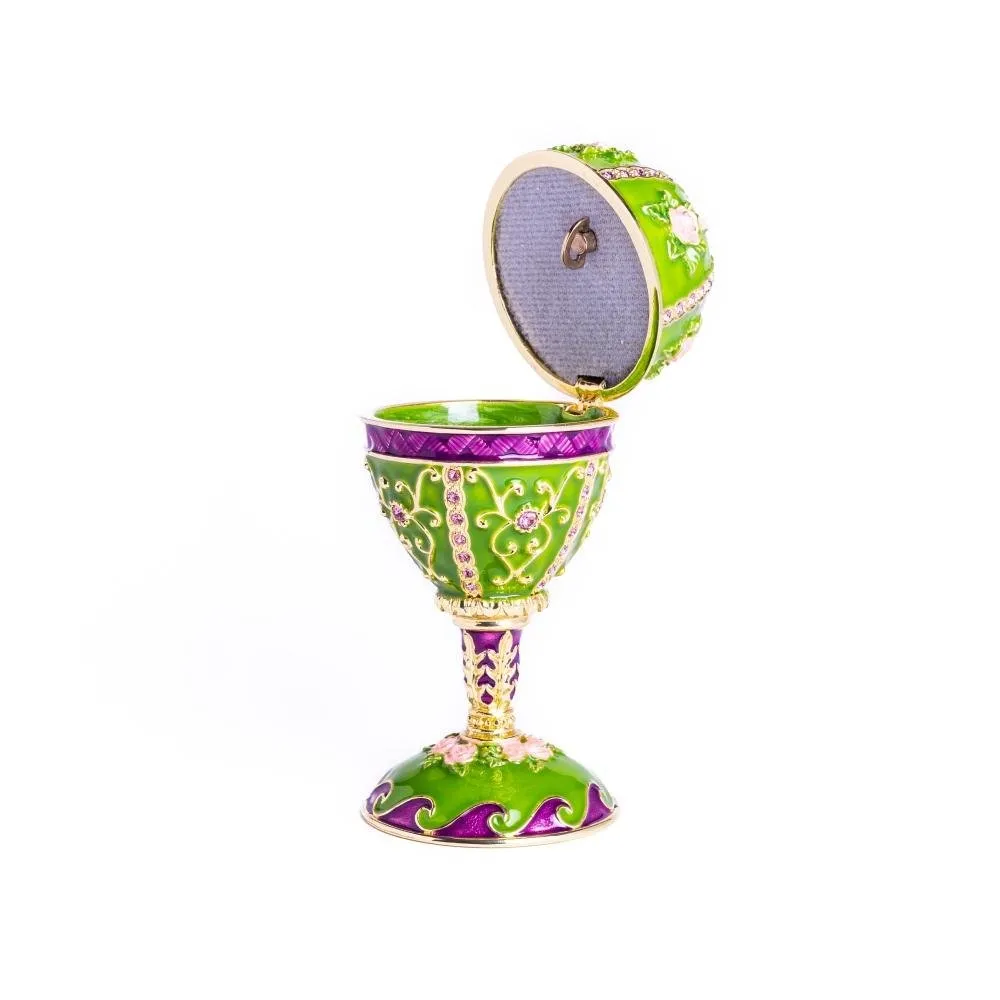 Green Faberge Egg Music Playing Decorated with Flowers
