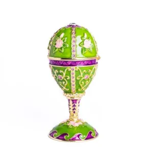 Green Faberge Egg Music Playing Decorated with Flowers