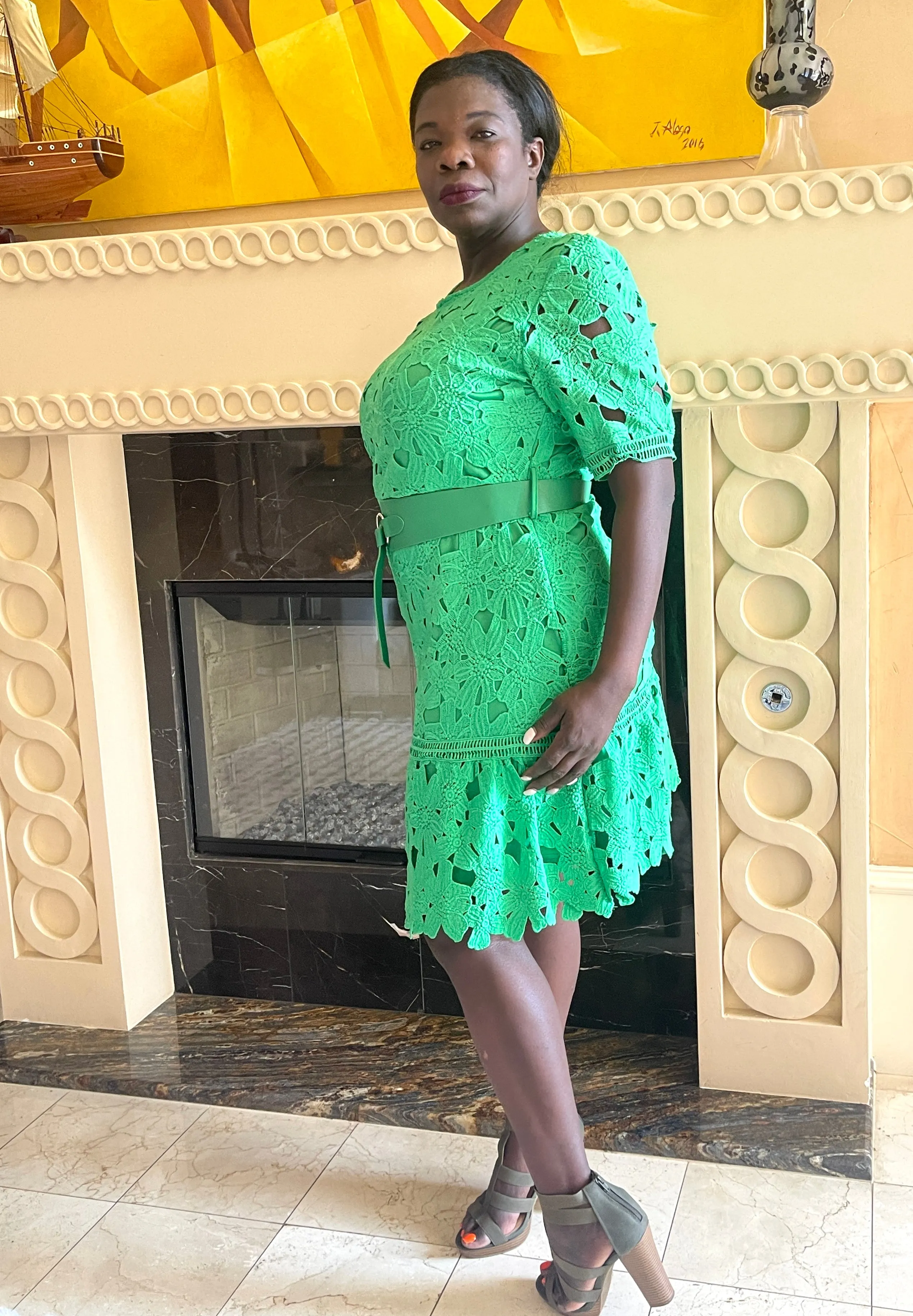 Green Lace Plus Size Mini Dess