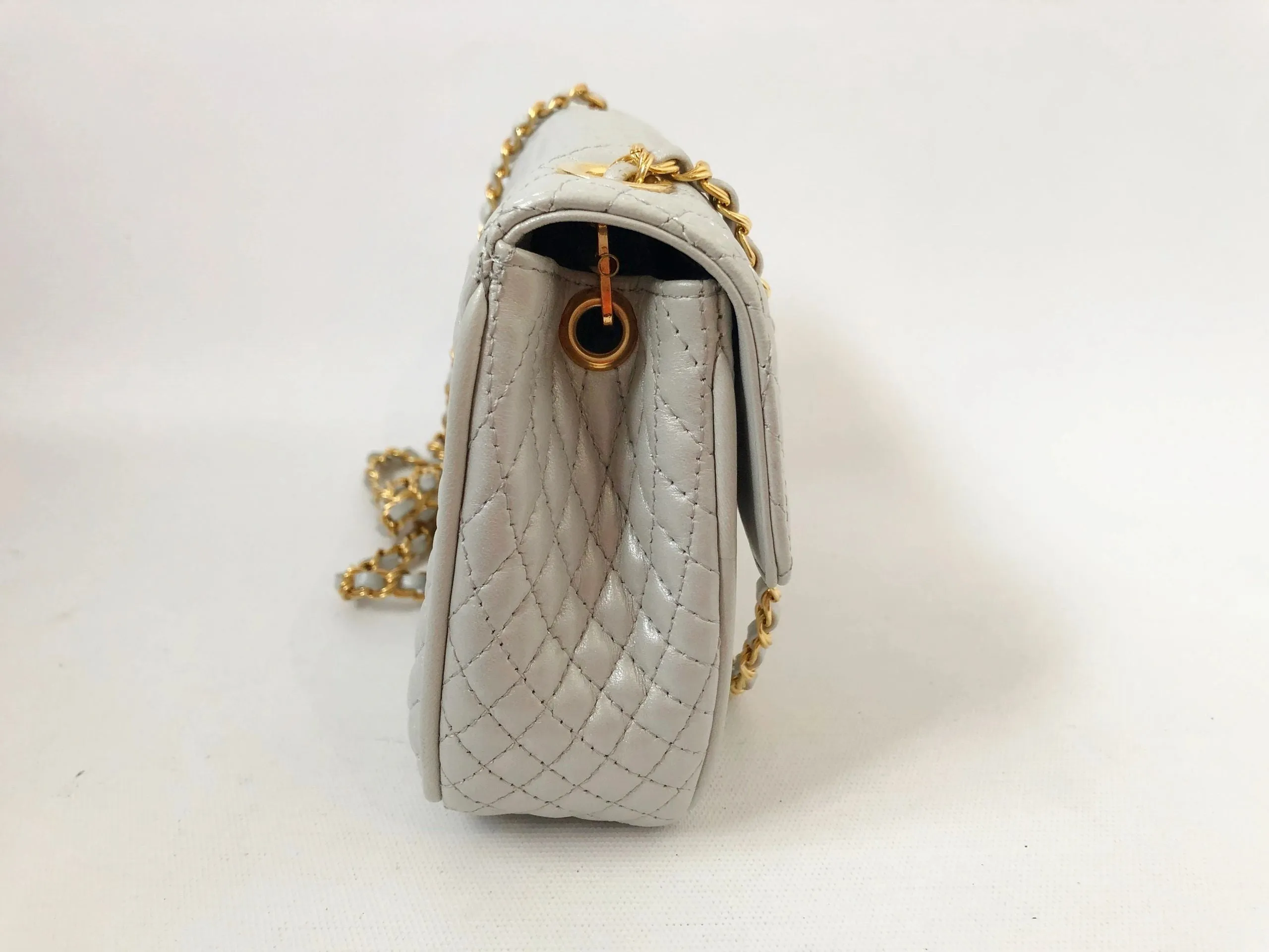Grey Quilted Leather Shoulder Bag