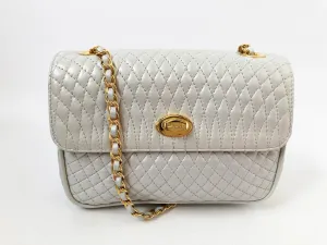 Grey Quilted Leather Shoulder Bag