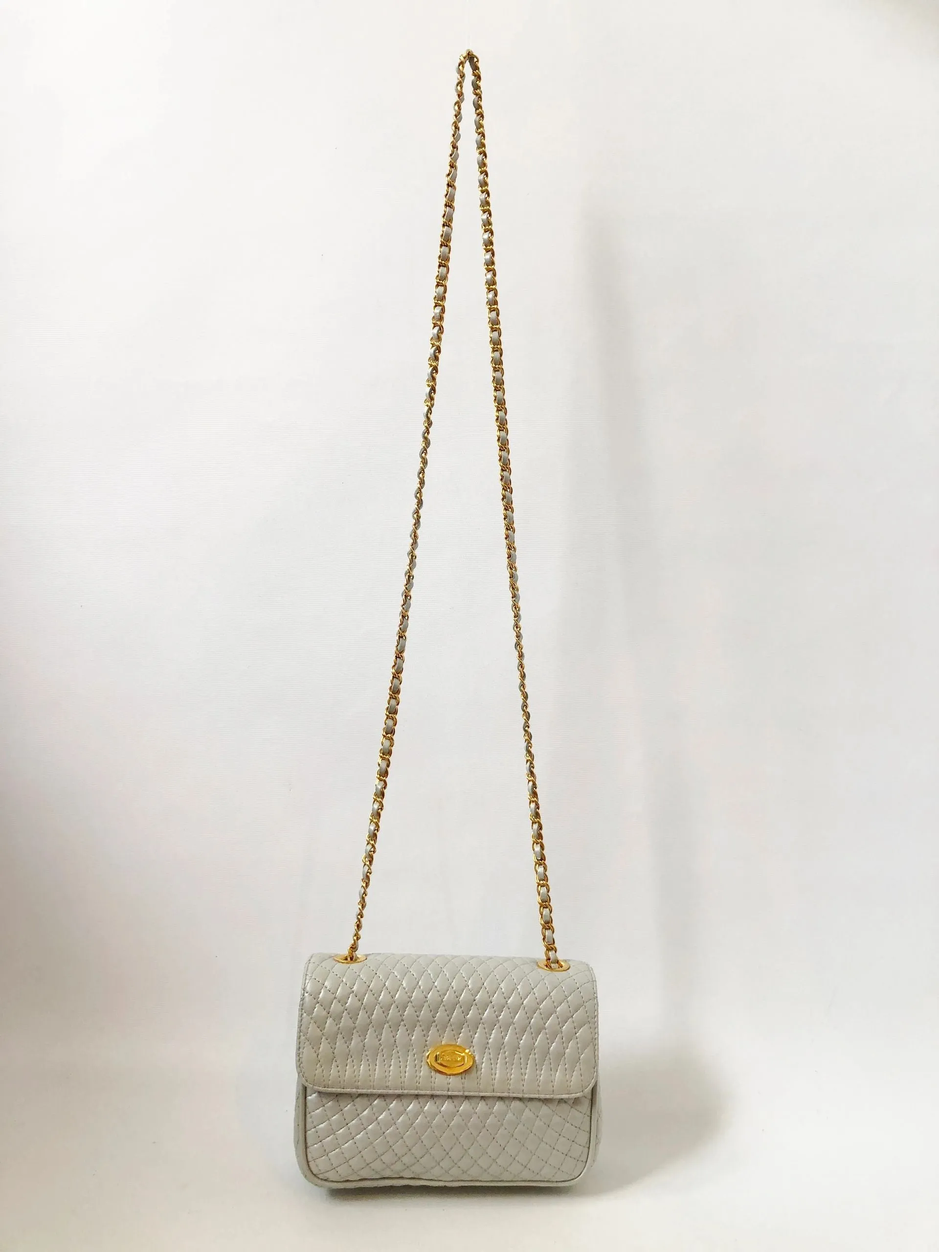 Grey Quilted Leather Shoulder Bag