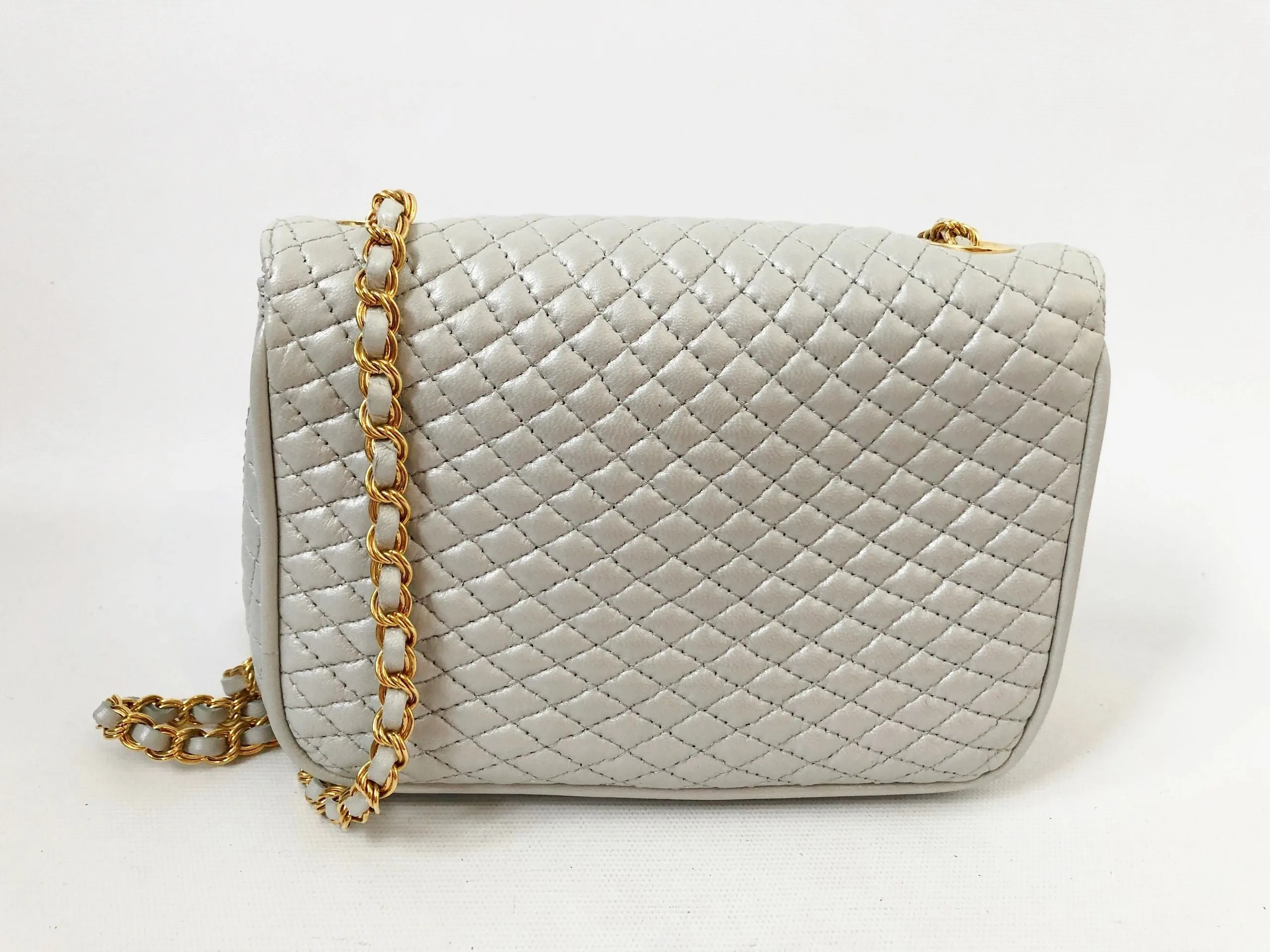 Grey Quilted Leather Shoulder Bag