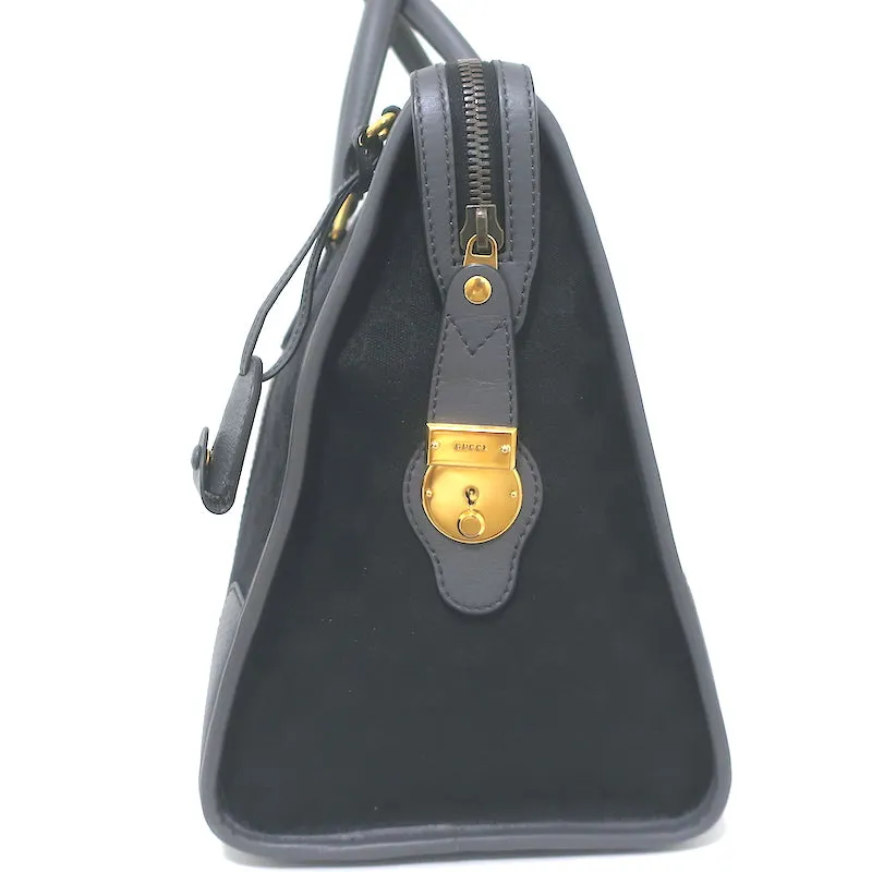 Gucci Bauletto Duffle Bag Black GG Monogram Canvas Extra Large Crossbody