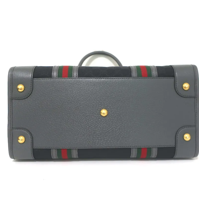 Gucci Bauletto Duffle Bag Black GG Monogram Canvas Extra Large Crossbody