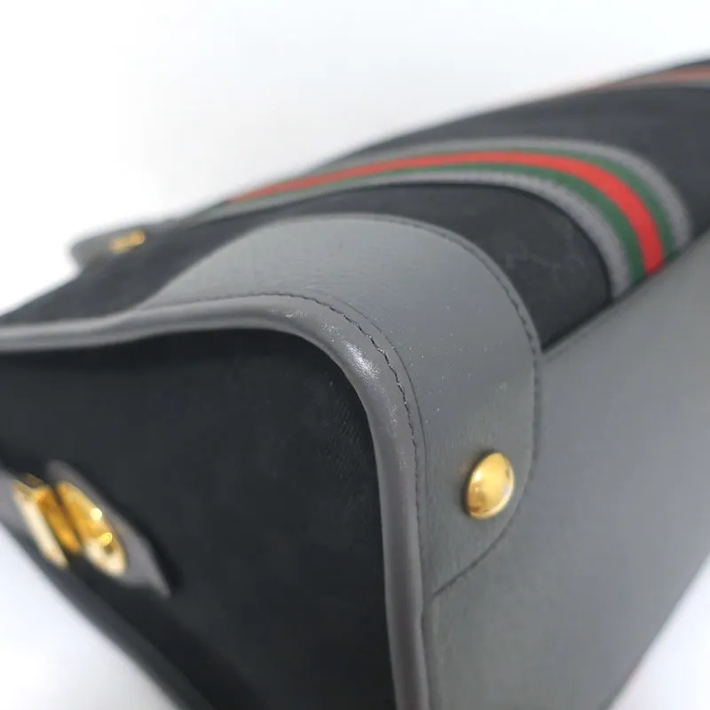 Gucci Bauletto Duffle Bag Black GG Monogram Canvas Extra Large Crossbody