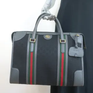 Gucci Bauletto Duffle Bag Black GG Monogram Canvas Extra Large Crossbody