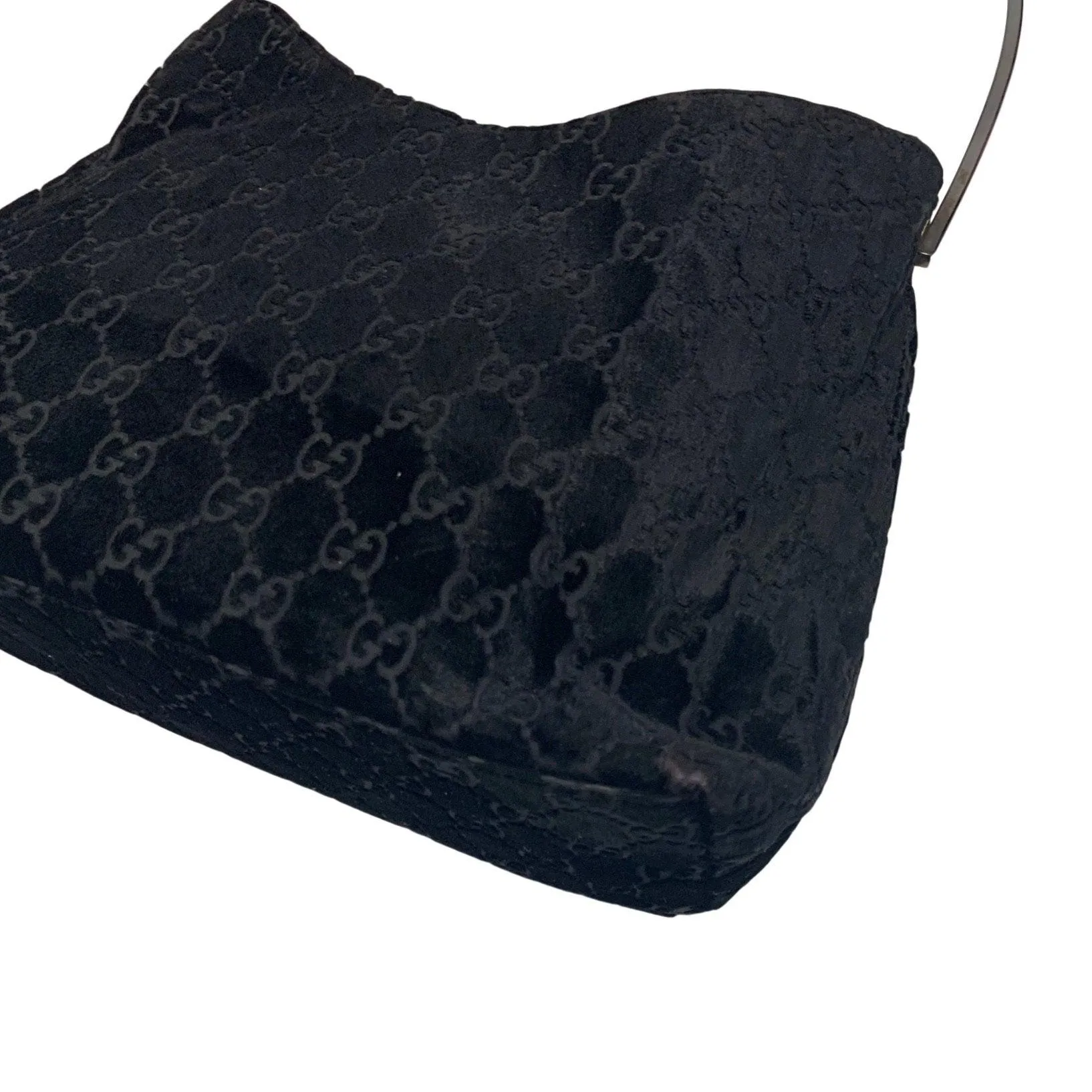 Gucci Black Velvet Logo Metal Handle Bag