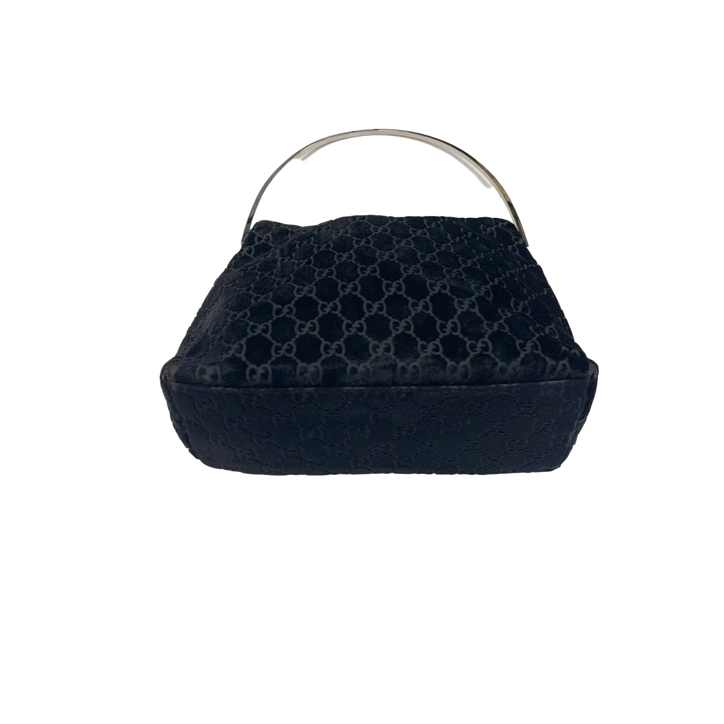 Gucci Black Velvet Logo Metal Handle Bag