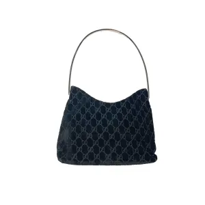 Gucci Black Velvet Logo Metal Handle Bag