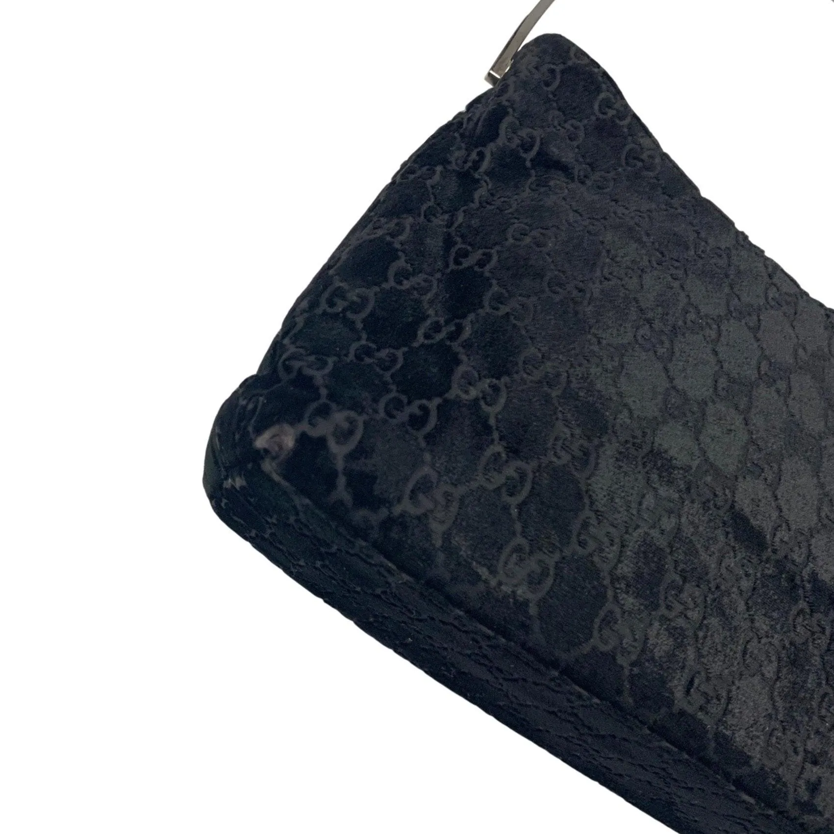 Gucci Black Velvet Logo Metal Handle Bag