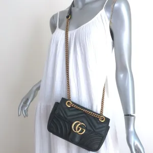 Gucci GG Marmont Mini Shoulder Bag Black Matelasse Leather Chain Strap Crossbody